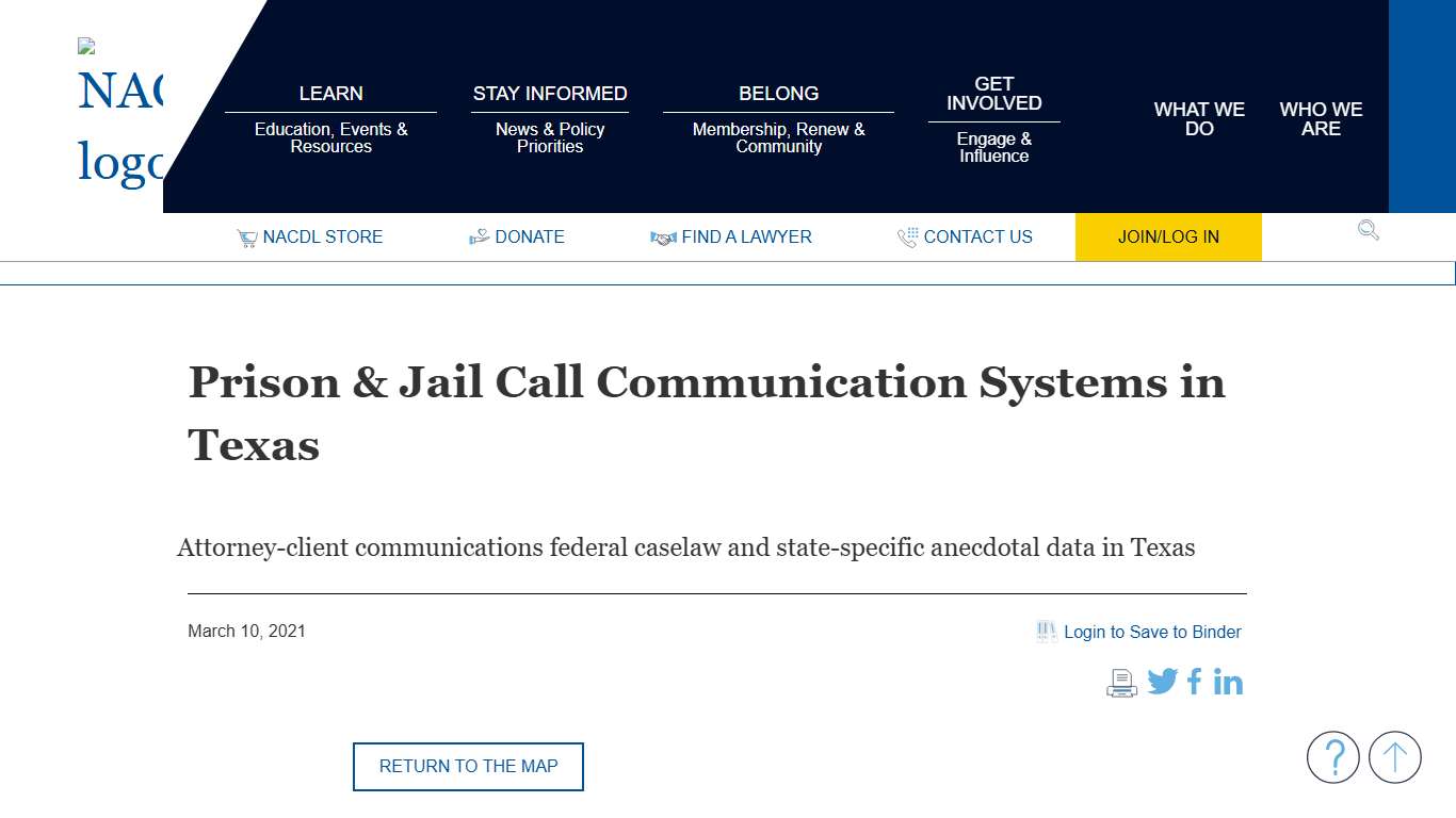 NACDL - Prison & Jail Call Communication Systems in Texas